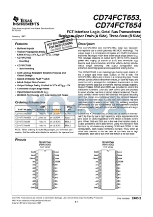 CD74FCT653 datasheet - FCT Interface Logic, Octal Bus Transceivers/ Registers, Open Drain (A Side), Three-State (B Side)