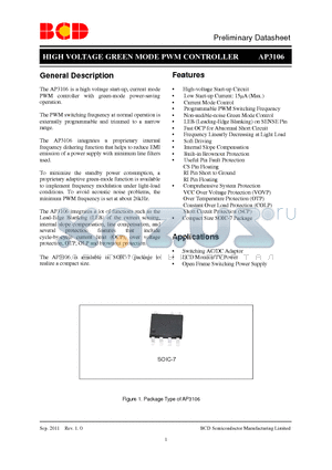 AP3106 datasheet - HIGH VOLTAGE GREEN MODE PWM CONTROLLER