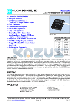 2210-100 datasheet - ANALOG ACCELEROMETER MODULE