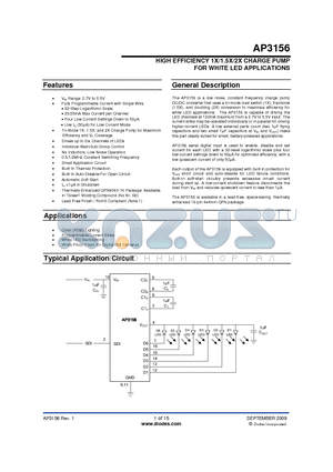AP3156FVG-7 datasheet - HIGH EFFICIENCY 1X/1.5X/2X CHARGE PUMP FOR WHITE LED APPLICATIONS