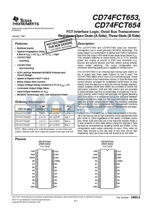 CD74FCT653M datasheet - FCT Interface Logic, Octal Bus Transceivers/ Registers, Open Drain (A Side), Three-State (B Side)