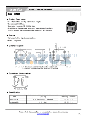 CMG65 datasheet - IFT Coils < < SMD Type: CMG Series>