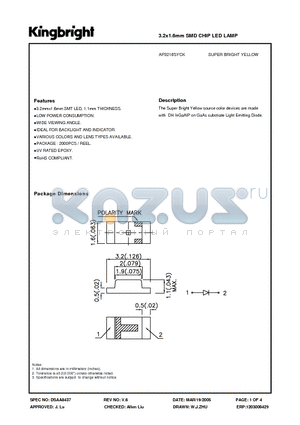 AP3216SYCK datasheet - 3.2x1.6mm SMD CHIP LED LAMP