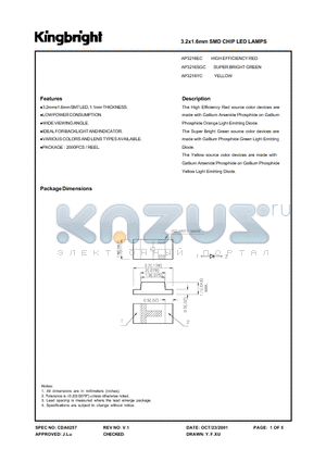 AP3216YC datasheet - 3.2x1.6mm SMD CHIP LED LAMPS