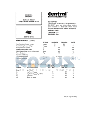 CMHD459A datasheet - SURFACE MOUNT LOW LEAKAGE SILICON DIODE