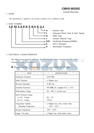 CMHS-MS002 datasheet - Ceramic Resonator