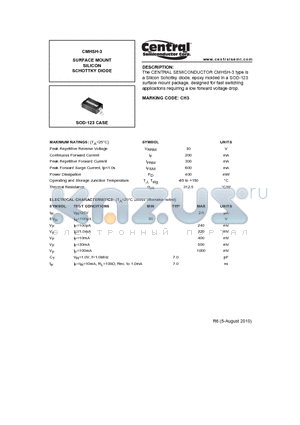 CMHSH-3_10 datasheet - SURFACE MOUNT SILICON SCHOTTKY DIODE