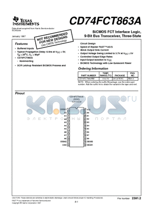 CD74FCT863A datasheet - BiCMOS FCT Interface Logic, 9-Bit Bus Transceiver, Three-State