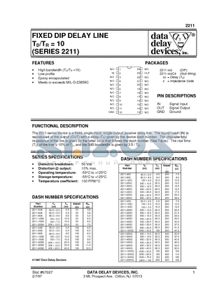 2211-1000D datasheet - FIXED DIP DELAY LINE TD/TR = 10