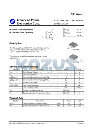 AP3310H datasheet - P-CHANNEL ENHANCEMENT MODE