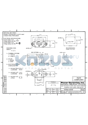 42R02-4111 datasheet - IEC 60320 C14 APPL. INLET; QUICK CONNECT TERMINALS; SIDE FLANGE, PANEL MOUNT