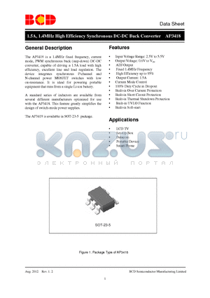 AP3418 datasheet - 1.5A, 1.4MHz High Efficiency Synchronous DC-DC Buck Converter