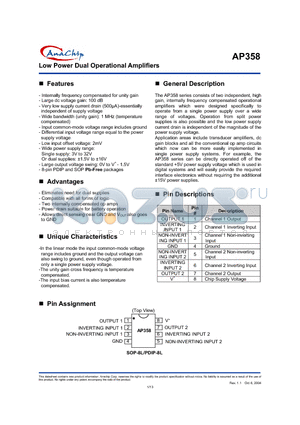 AP358 datasheet - Low Power Dual Operational Amplifiers