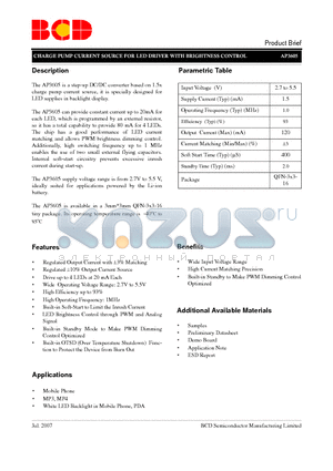 AP3605 datasheet - CHARGE PUMP CURRENT SOURCE FOR LED DRIVER WITH BRIGHTNESS CONTROL