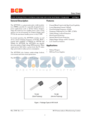 AP3700ZTR-E1 datasheet - LOW POWER PWM CONTROLLER FOR OFF-LINE BATTERY CHARGER