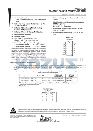 CD74HC08-EP datasheet - QUADRUPLE 2-INPUT POSITIVE-AND GATES