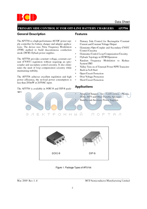 AP3706MTR-G1 datasheet - PRIMARY SIDE CONTROL IC FOR OFF-LINE BATTERY CHARGERS