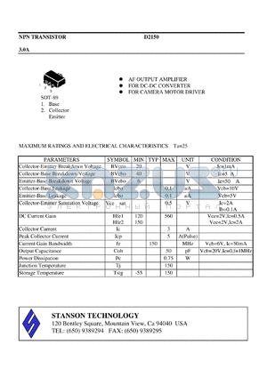 D2150 datasheet - NPN TRANSISTOR