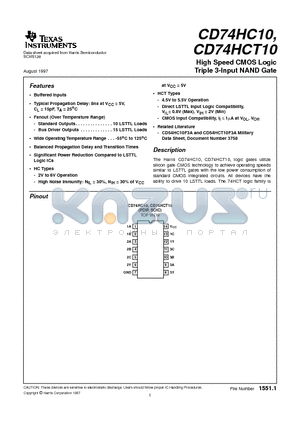 CD74HC10 datasheet - High Speed CMOS Logic Triple 3-Input NAND Gate