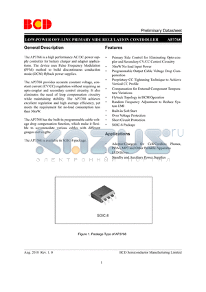 AP3768M-G1 datasheet - LOW-POWER OFF-LINE PRIMARY SIDE REGULATION CONTROLLER