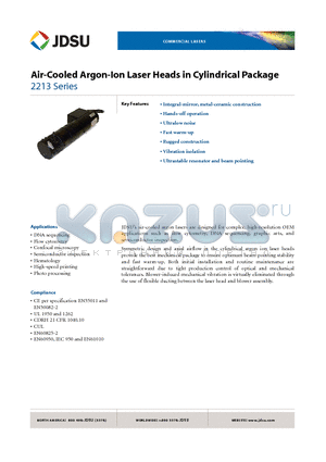 2213-75SL datasheet - Air-Cooled Argon-Ion Laser Heads in Cylindrical Package