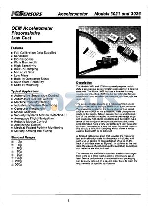 3021-050-N datasheet - OEM Accelerometer Piezoresistive Low Cost