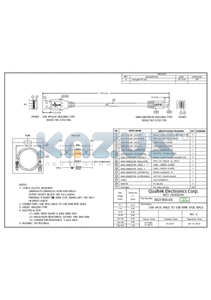 3021003-03 datasheet - USB 4P(A) MALE TO USB MINI 5P(B) MALE