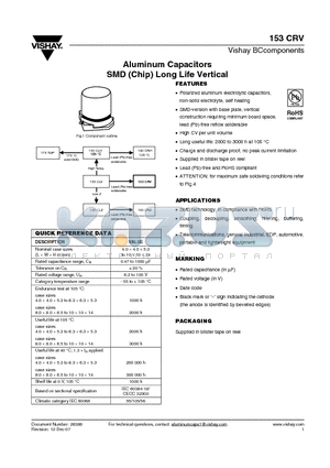 153CRV datasheet - Aluminum Capacitors SMD (Chip) Long Life Vertical