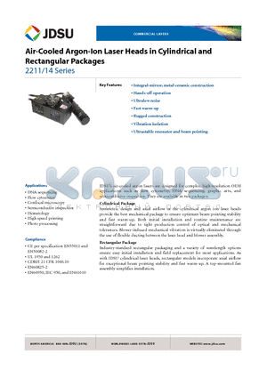 2214-10SL datasheet - Air-Cooled Argon-Ion Laser Heads in Cylindrical and Rectangular Packages