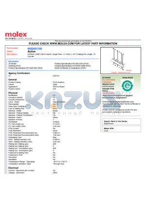 3022-10B datasheet - 2.50mm (.098) Pitch Header, Single Row, 11.10mm (..437) Mating Pin Length, 10 Circuits