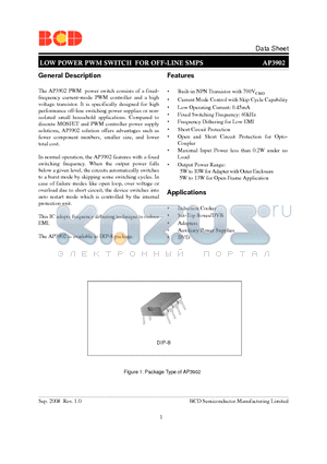 AP3902 datasheet - LOW POWER PWM SWITCH FOR OFF-LINE SMPS