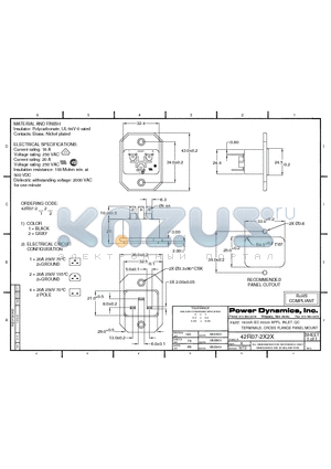 42R07-2122 datasheet - 16/20A IEC 60320 APPL. INLET; QC TERMINALS; CROSS FLANGE PANEL MOUNT