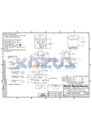 42R07-3121-200 datasheet - 16/20A IEC 60320 APPL. INLET; QC TERMINALS; SNAP-IN, PANEL MOUNT