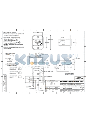 42R08-2122 datasheet - 16/20A IEC 60320 APPL. INLET; SOLDER