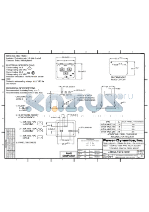 42R08-3122-150 datasheet - 16/20A IEC 60320 APPL. INLET; SOLDER TERMINALS; SNAP-IN, PANEL MOUNT