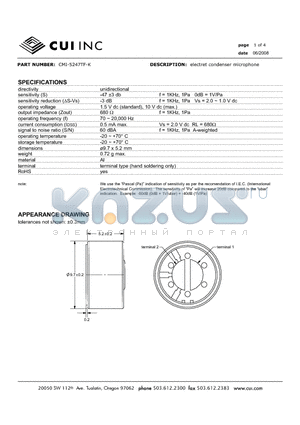 CMI-5247TF-K datasheet - electret condenser microphone