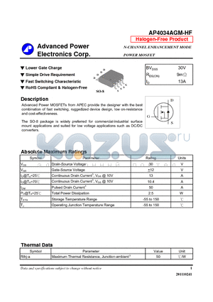 AP4034AGM-HF datasheet - Lower Gate Charge, Simple Drive Requirement