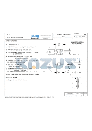 22166 datasheet - T1/E1 TRANSMIT TRANSFORMER