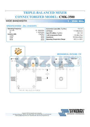 CMK-3500 datasheet - TRIPLE-BALANCED MIXER CONNECTORIZED MODEL