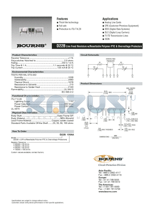 D22B020AA datasheet - Line Feed Resistors w/Resettable Polymer PTC & Overvoltage Protectors