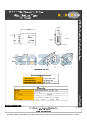 154-FWW20 datasheet - 6 Pin Plug Solder Type