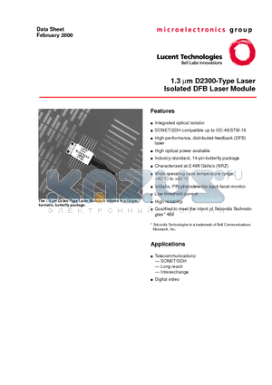 D2300 datasheet - 1.3 m D2300-Type Laser Isolated DFB Laser Module
