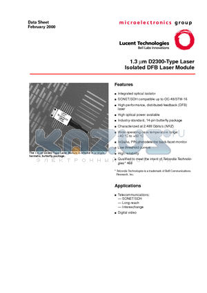 D2304G datasheet - 1.3 m D2300-Type Laser Isolated DFB Laser Module