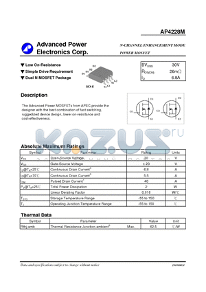 AP4228M datasheet - N-CHANNEL ENHANCEMENT MODE POWER MOSFET