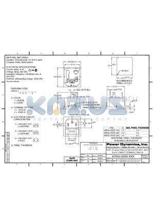 42R32-3111-250 datasheet - IEC 60320 SINGLE FUSE HOLDER APPL. INLET; QUICK CONNECT TERMINALS; SNAP-IN