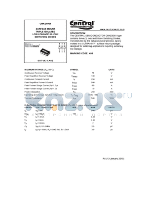 CMKD6001_10 datasheet - SURFACE MOUNT TRIPLE ISOLATED LOW LEAKAGE SILICON SWITCHING DIODES