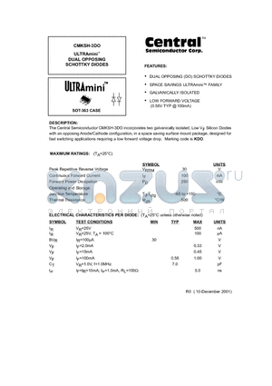 CMKSH-3DO datasheet - ULTRAmini. DUAL OPPOSING SCHOTTKY DIODES