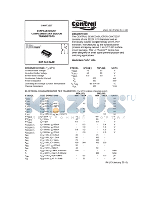 CMKT2207_10 datasheet - SURFACE MOUNT COMPLEMENTARY SILICON TRANSISTORS