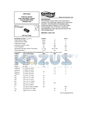 CMKT2222A_10 datasheet - SURFACE MOUNT DUAL NPN SMALL SIGNAL SILICON SWITCHING TRANSISTORS