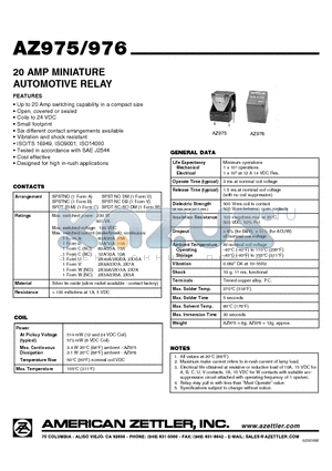AZ976-1B-12DT datasheet - 20 AMP MINIATURE AUTOMOTIVE RELAY
